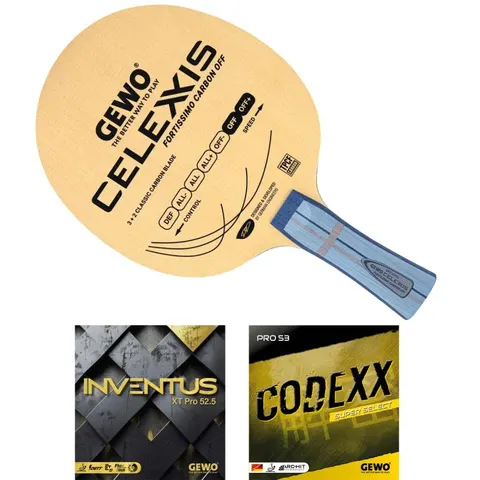 GEWO Schläger: Holz Celexxis Fortissimo Carbon OFF mit Inventus XT Pro52.5 + Codexx Pro53 konkav
