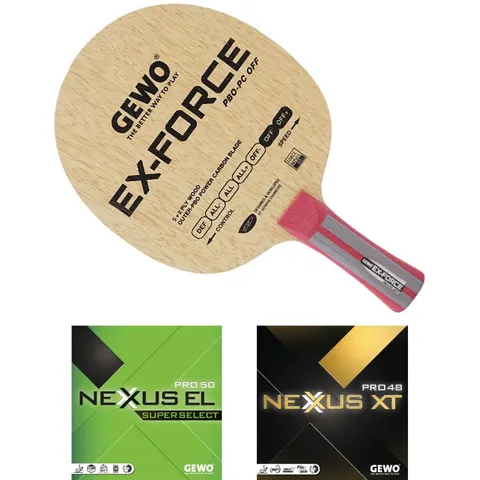 GEWO Schläger: Holz Ex-Force PBO-PC mit Nexxus EL Pro50SupSel + Nexxus XT Pro48 konkav