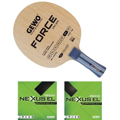 GEWO Schläger: Holz Force ARC mit Nexxus EL Pro53 SupSel + Nexxus EL Pro50 SupSel konkav