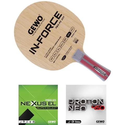 GEWO Schläger: Holz In-Force PBO-PC mit Nexxus EL Pro45 SupSel + Proton Neo 450 konkav
