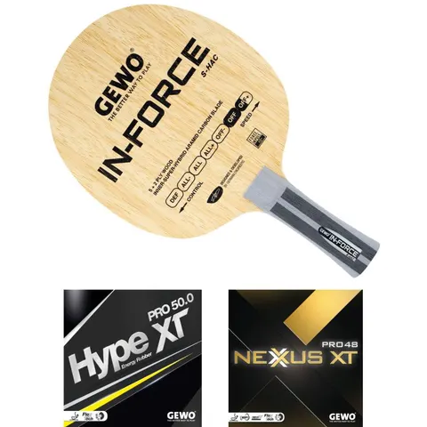 GEWO Schläger: Holz In-Force S-HAC mit Hype XT Pro50 + Nexxus XT Pro48 konkav