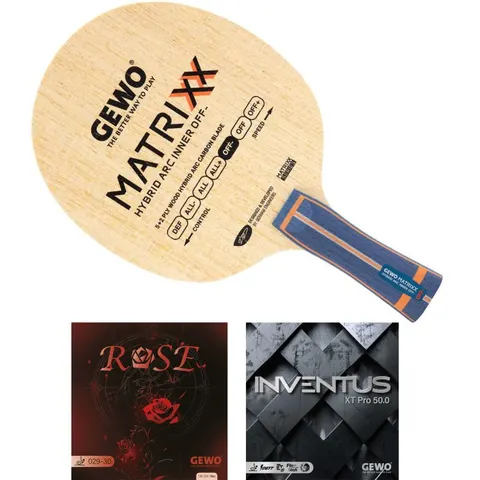 GEWO Schläger: Holz Matrixx Hybrid ARC Inner OFF- mit Belag Rose + Inventus XT Pro 50.0 konkav